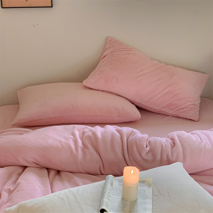 91家纺网 家纺一手货源 找家纺 时光里2022新款纯色12色系列四件套 樱花粉