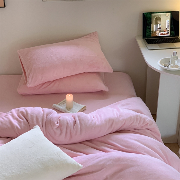 91家纺网 家纺一手货源 找家纺 时光里2022新款纯色12色系列四件套 樱花粉