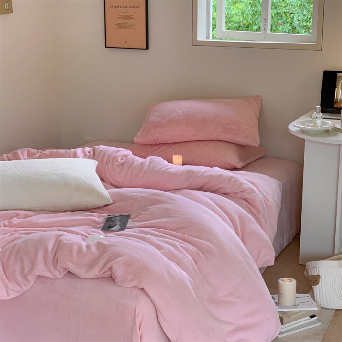 91家纺网 家纺一手货源 找家纺 时光里2022新款纯色12色系列四件套 樱花粉