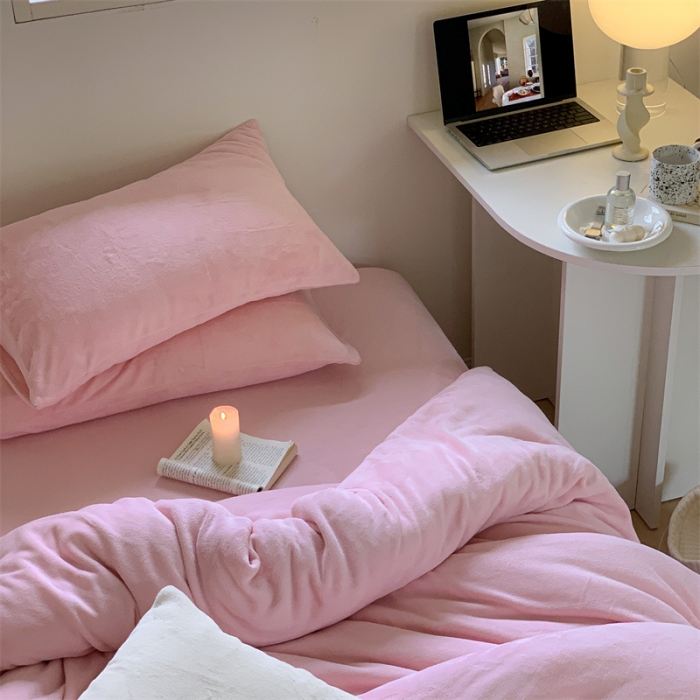 91家纺网 家纺一手货源 找家纺 时光里2022新款纯色12色系列四件套 樱花粉