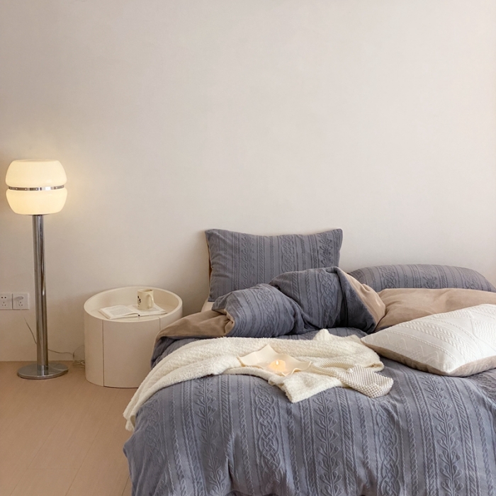 91家纺网 家纺一手货源 找家纺 梦享生活 新款加厚牛奶雕花绒四件套 花枝-灰（普通款）