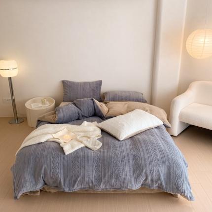 梦享生活 新款加厚牛奶雕花绒四件套 花枝-灰（普通款）