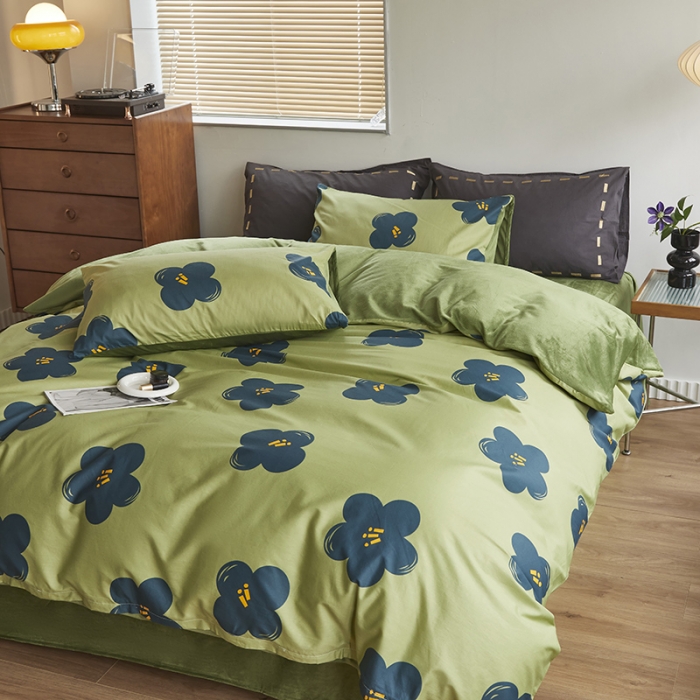 91家纺网 家纺一手货源 找家纺 怡家居 2022秋冬A版棉B版水晶绒四件套 朝华