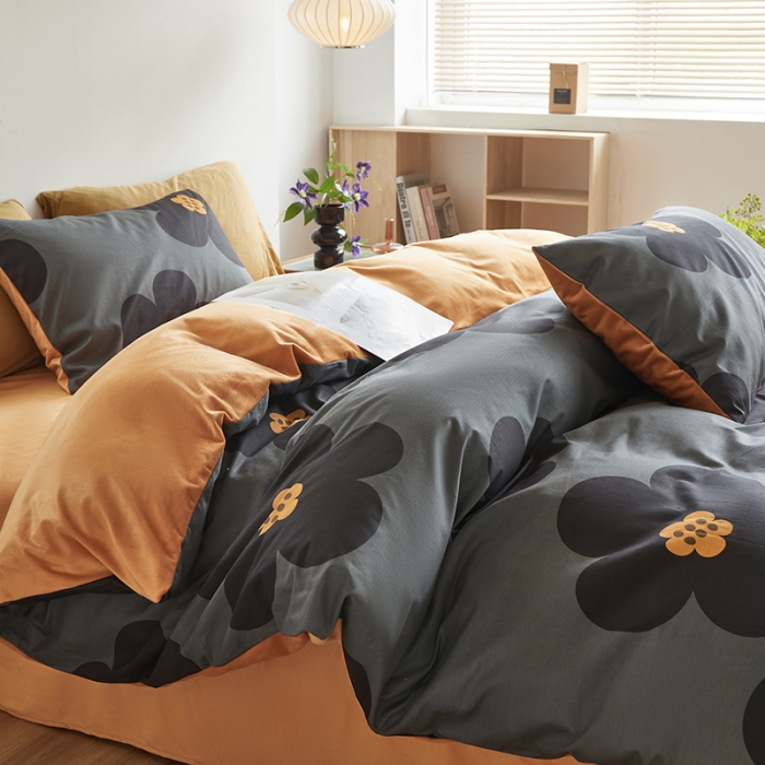 91家纺网 家纺一手货源 找家纺 怡家居 2022秋冬A版棉B版水晶绒四件套 黑茶