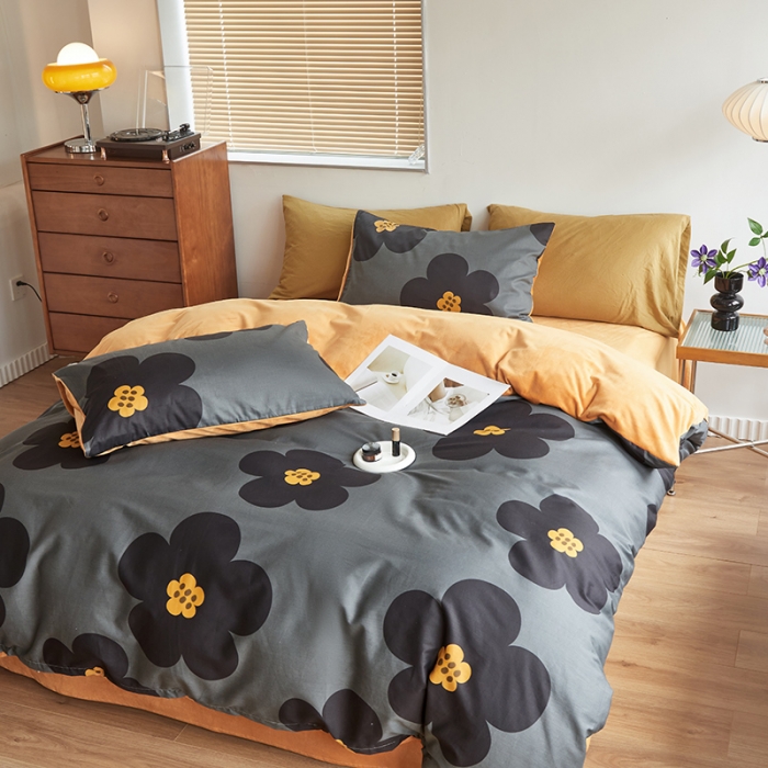 91家纺网 家纺一手货源 找家纺 怡家居 2022秋冬A版棉B版水晶绒四件套 黑茶