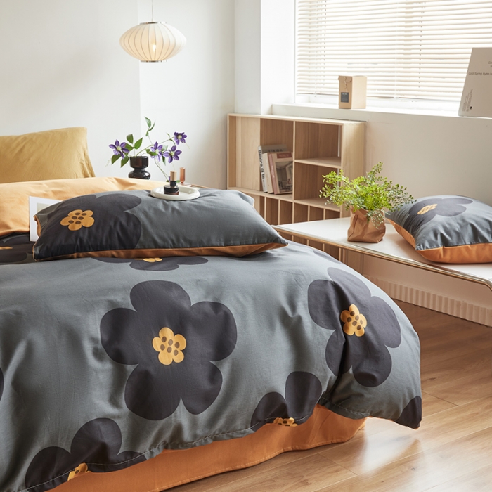 91家纺网 家纺一手货源 找家纺 怡家居 2022秋冬A版棉B版水晶绒四件套 黑茶