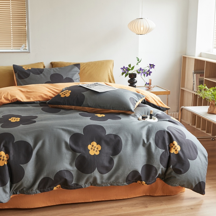 91家纺网 家纺一手货源 找家纺 怡家居 2022秋冬A版棉B版水晶绒四件套 黑茶