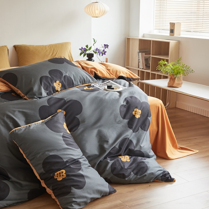 91家纺网 家纺一手货源 找家纺 怡家居 2022秋冬A版棉B版水晶绒四件套 黑茶