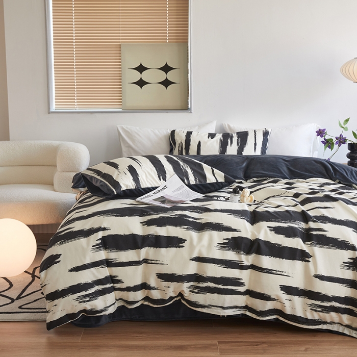 91家纺网 家纺一手货源 找家纺 怡家居 2022秋冬A版棉B版水晶绒四件套 律动