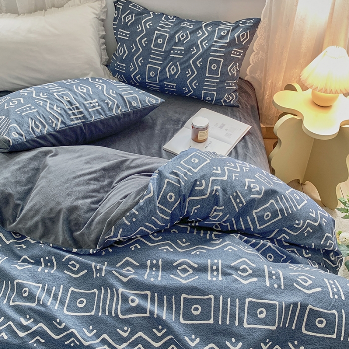 91家纺网 家纺一手货源 找家纺 怡家居 2022秋冬A版棉B版水晶绒四件套 玛雅