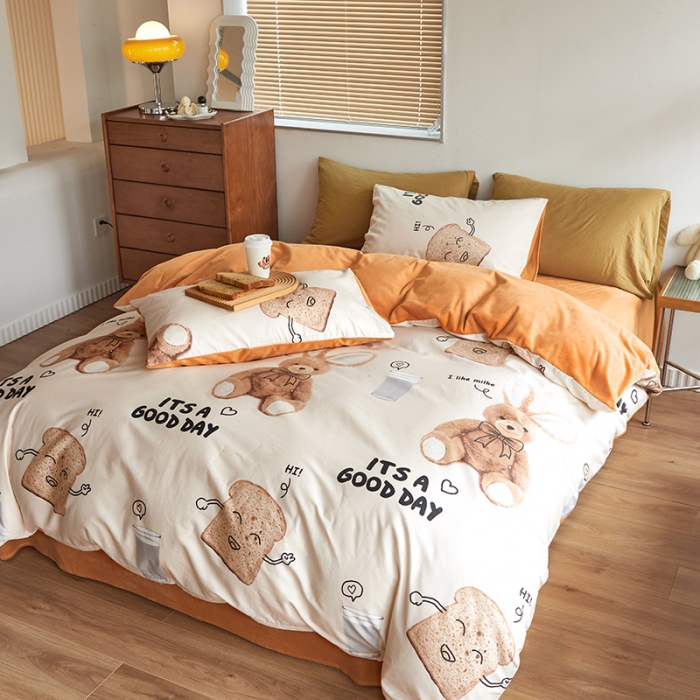 91家纺网 家纺一手货源 找家纺 怡家居 2022秋冬A版棉B版水晶绒四件套 萌萌哒