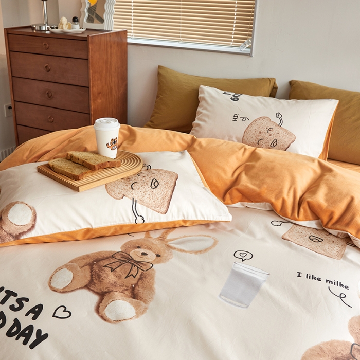 91家纺网 家纺一手货源 找家纺 怡家居 2022秋冬A版棉B版水晶绒四件套 萌萌哒