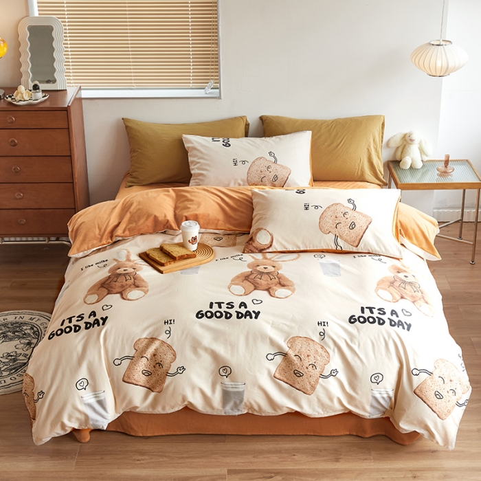 91家纺网 家纺一手货源 找家纺 怡家居 2022秋冬A版棉B版水晶绒四件套 萌萌哒