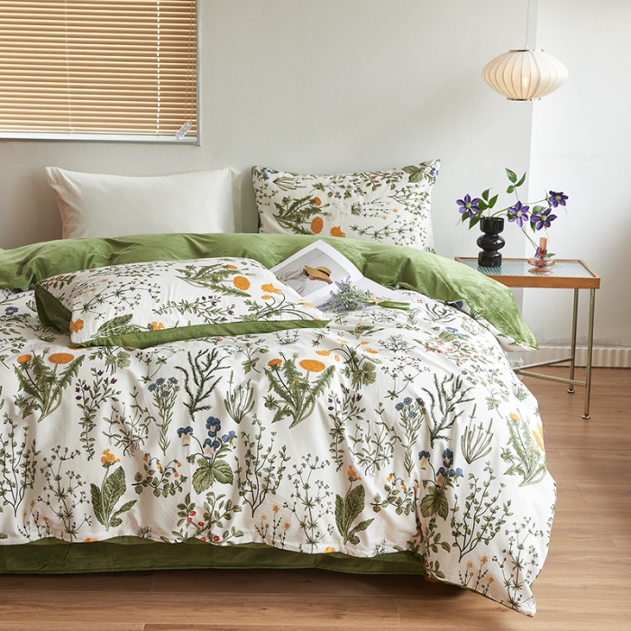 91家纺网 家纺一手货源 找家纺 怡家居 2022秋冬A版棉B版水晶绒四件套 浅香