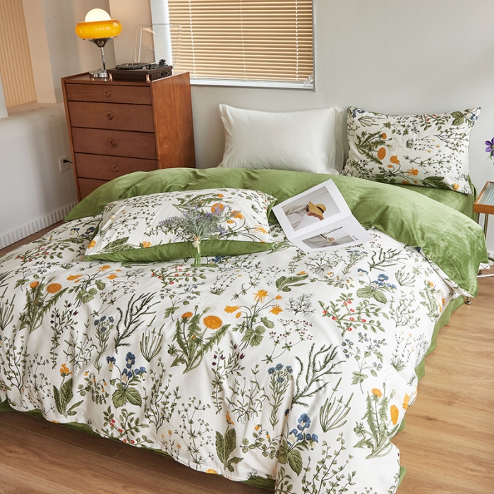 91家纺网 家纺一手货源 找家纺 怡家居 2022秋冬A版棉B版水晶绒四件套 浅香