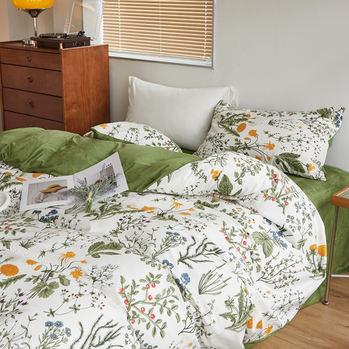 91家纺网 家纺一手货源 找家纺 怡家居 2022秋冬A版棉B版水晶绒四件套 浅香