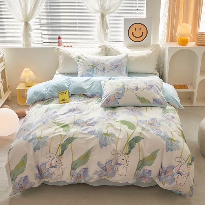 91家纺网 家纺一手货源 找家纺 怡家居 2022秋冬A版棉B版水晶绒四件套 趣味兔