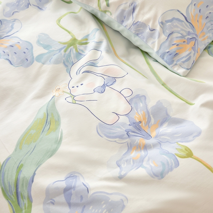 91家纺网 家纺一手货源 找家纺 怡家居 2022秋冬A版棉B版水晶绒四件套 趣味兔