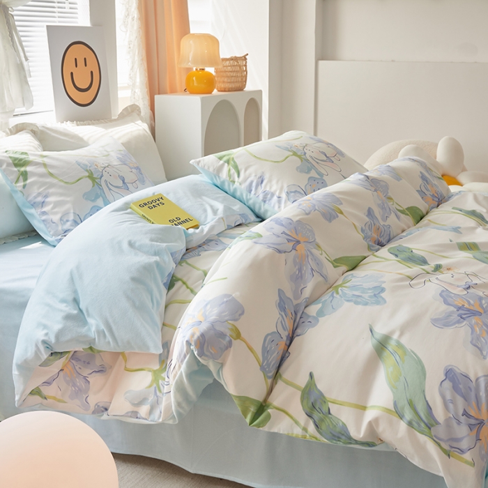 91家纺网 家纺一手货源 找家纺 怡家居 2022秋冬A版棉B版水晶绒四件套 趣味兔