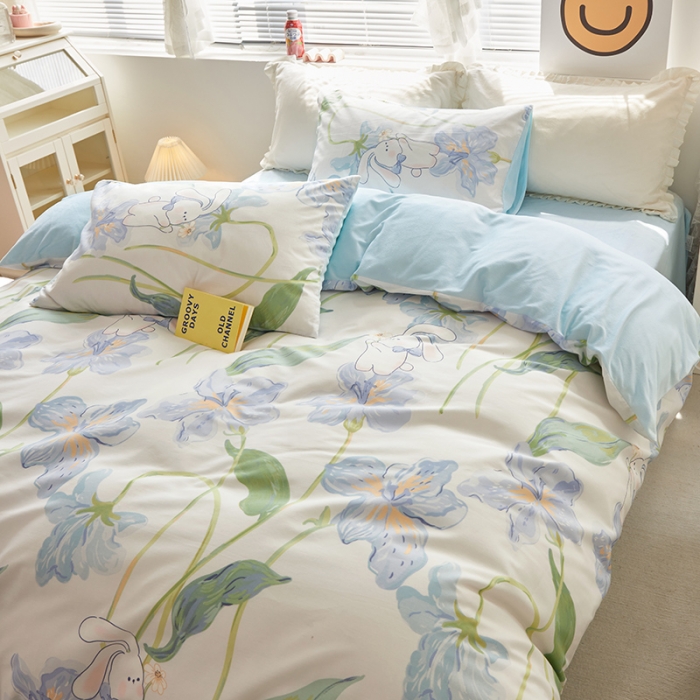 91家纺网 家纺一手货源 找家纺 怡家居 2022秋冬A版棉B版水晶绒四件套 趣味兔