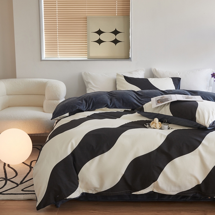 91家纺网 家纺一手货源 找家纺 怡家居 2022秋冬A版棉B版水晶绒四件套 心田