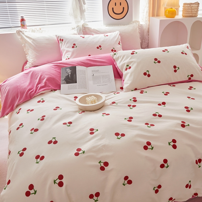 91家纺网 家纺一手货源 找家纺 怡家居 2022秋冬A版棉B版水晶绒四件套 樱桃多多