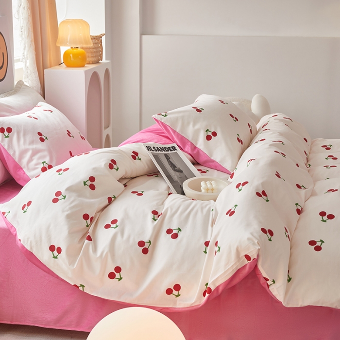 91家纺网 家纺一手货源 找家纺 怡家居 2022秋冬A版棉B版水晶绒四件套 樱桃多多