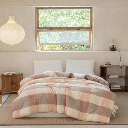 91家纺网 家纺一手货源 找家纺 棉邦2022新款全棉水洗棉大豆被 粉大格