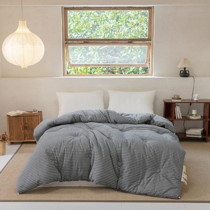 91家纺网 家纺一手货源 找家纺 棉邦2022新款全棉水洗棉大豆被 黑细条