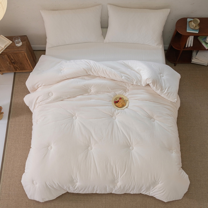 91家纺网 家纺一手货源 找家纺 棉邦2022新款全棉水洗棉大豆被 纯白