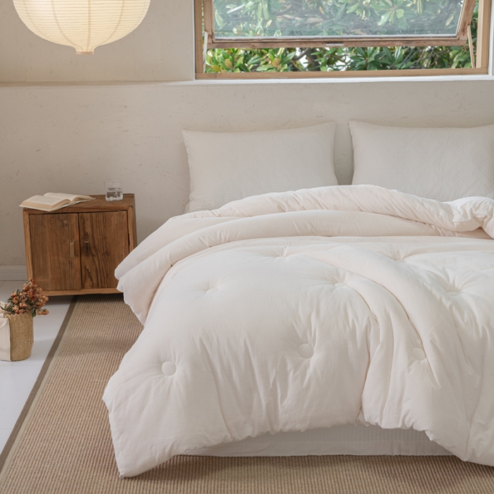 91家纺网 家纺一手货源 找家纺 棉邦2022新款全棉水洗棉大豆被 纯白