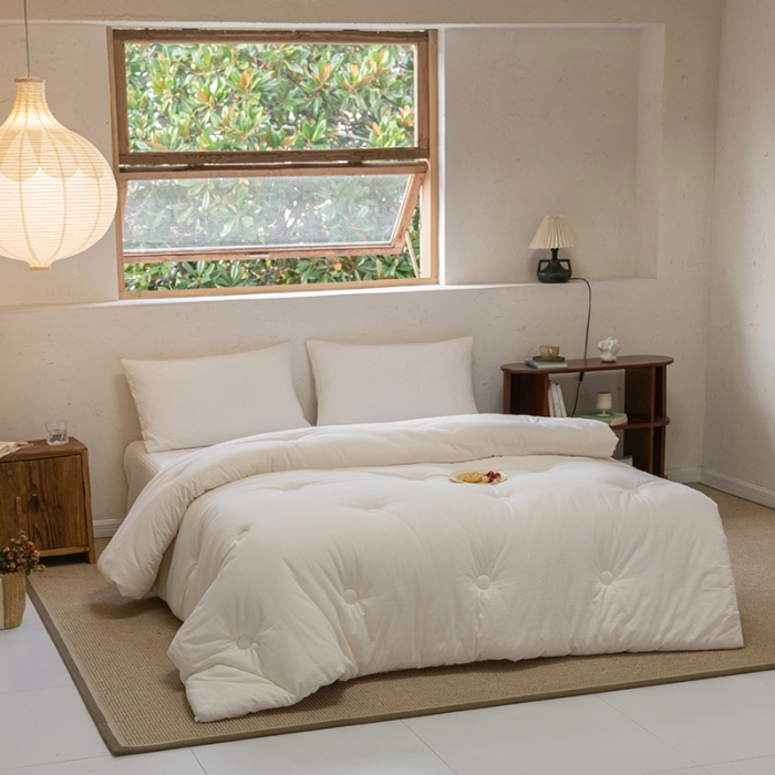 91家纺网 家纺一手货源 找家纺 棉邦2022新款全棉水洗棉大豆被 纯白