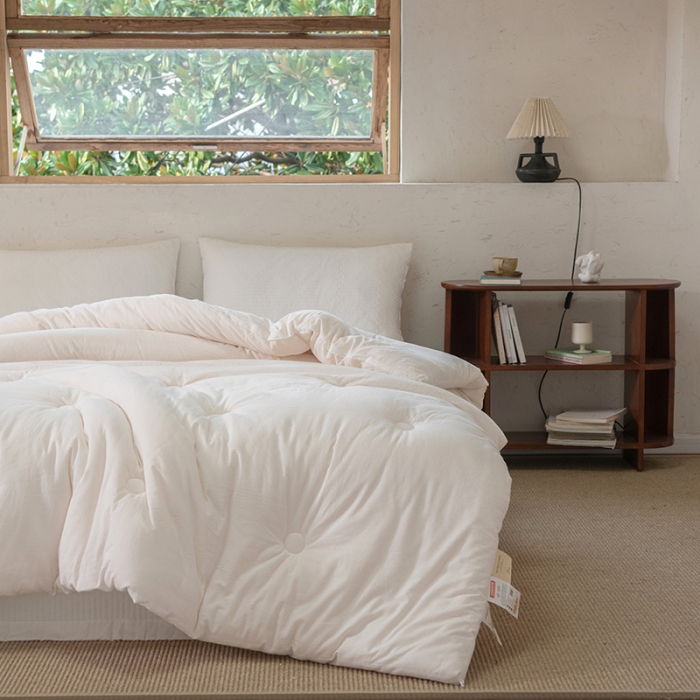 91家纺网 家纺一手货源 找家纺 棉邦2022新款全棉水洗棉大豆被 纯白