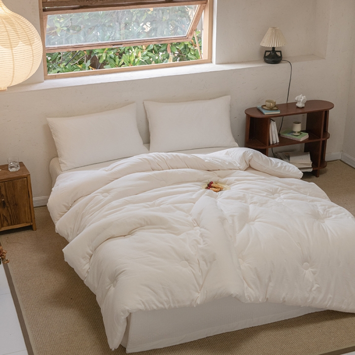 91家纺网 家纺一手货源 找家纺 棉邦2022新款全棉水洗棉大豆被 纯白