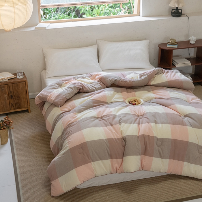 91家纺网 家纺一手货源 找家纺 棉邦2022新款全棉水洗棉大豆被 粉大格