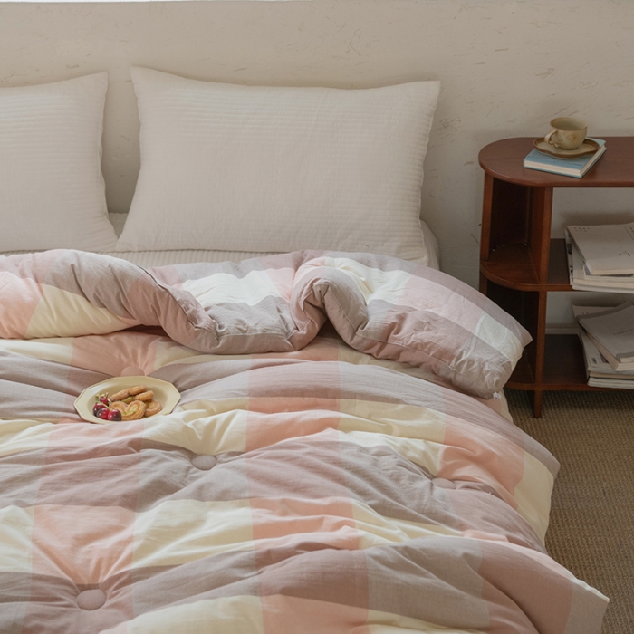 91家纺网 家纺一手货源 找家纺 棉邦2022新款全棉水洗棉大豆被 粉大格