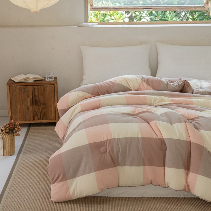 91家纺网 家纺一手货源 找家纺 棉邦2022新款全棉水洗棉大豆被 粉大格