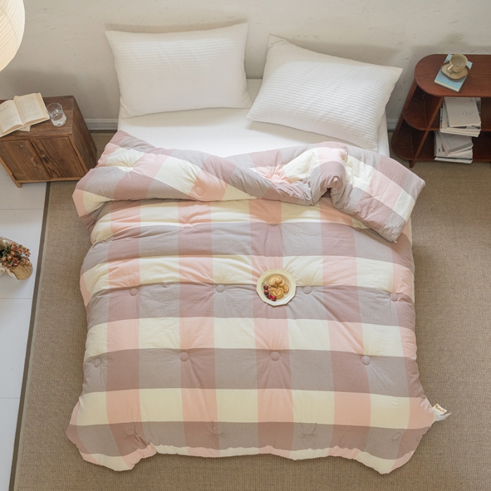 91家纺网 家纺一手货源 找家纺 棉邦2022新款全棉水洗棉大豆被 粉大格