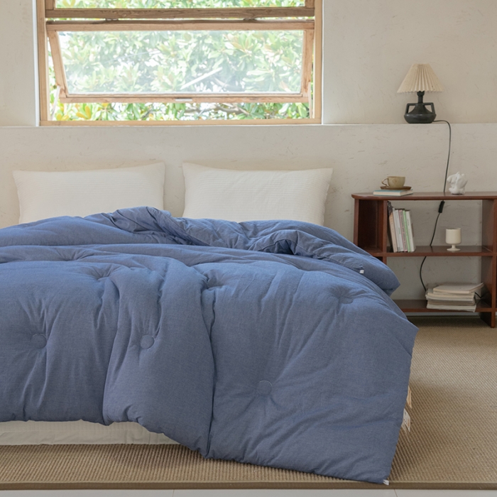 91家纺网 家纺一手货源 找家纺 棉邦2022新款全棉水洗棉大豆被 牛仔蓝