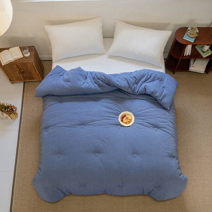 91家纺网 家纺一手货源 找家纺 棉邦2022新款全棉水洗棉大豆被 牛仔蓝