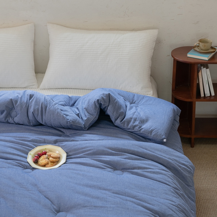 91家纺网 家纺一手货源 找家纺 棉邦2022新款全棉水洗棉大豆被 牛仔蓝