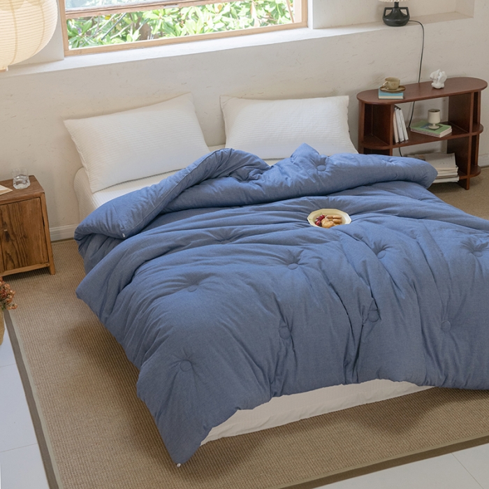 91家纺网 家纺一手货源 找家纺 棉邦2022新款全棉水洗棉大豆被 牛仔蓝