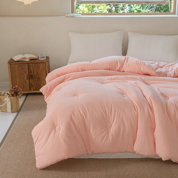 91家纺网 家纺一手货源 找家纺 棉邦2022新款全棉水洗棉大豆被 浅粉