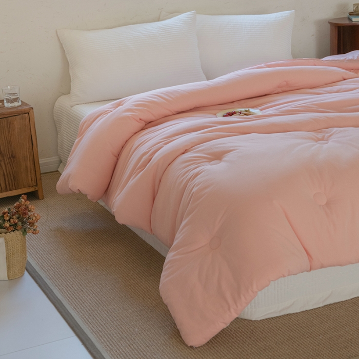 91家纺网 家纺一手货源 找家纺 棉邦2022新款全棉水洗棉大豆被 浅粉