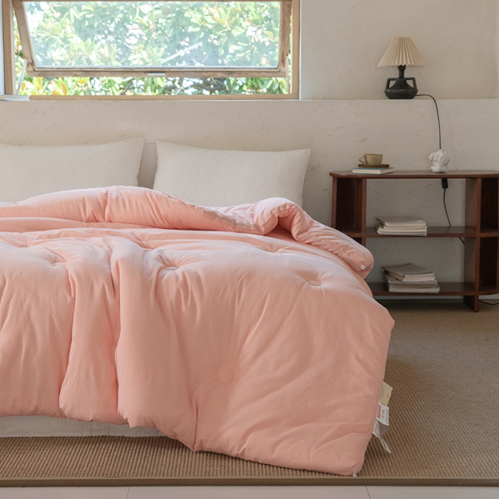 91家纺网 家纺一手货源 找家纺 棉邦2022新款全棉水洗棉大豆被 浅粉