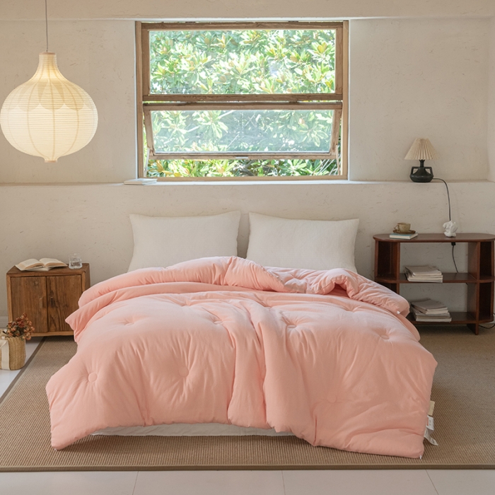 91家纺网 家纺一手货源 找家纺 棉邦2022新款全棉水洗棉大豆被 浅粉