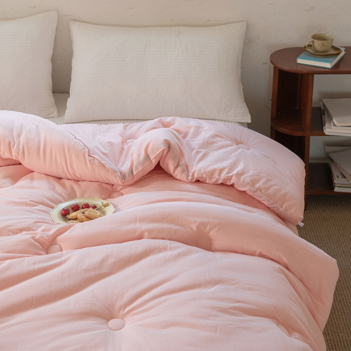 91家纺网 家纺一手货源 找家纺 棉邦2022新款全棉水洗棉大豆被 浅粉