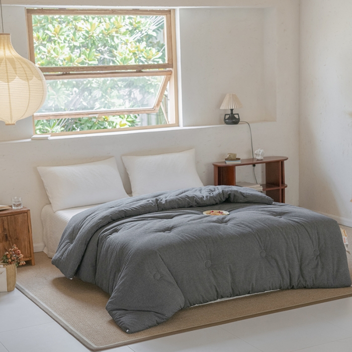 91家纺网 家纺一手货源 找家纺 棉邦2022新款全棉水洗棉大豆被 深灰