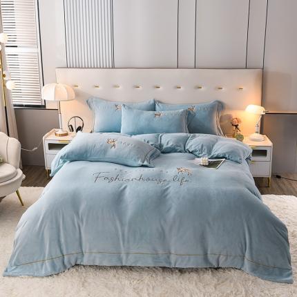 91家纺网 家纺一手货源 找家纺 （总）金麦 2022新款230克全消光A类牛奶绒四件套-梦鹿