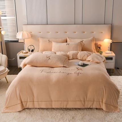 91家纺网 家纺一手货源 找家纺 （总）金麦 2022新款230克全消光A类牛奶绒四件套-梦鹿